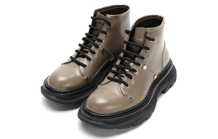 (WMNS) Alexander McQueen Lace Up Ankle Boots 'Khaki' 595469WHZ812610 #