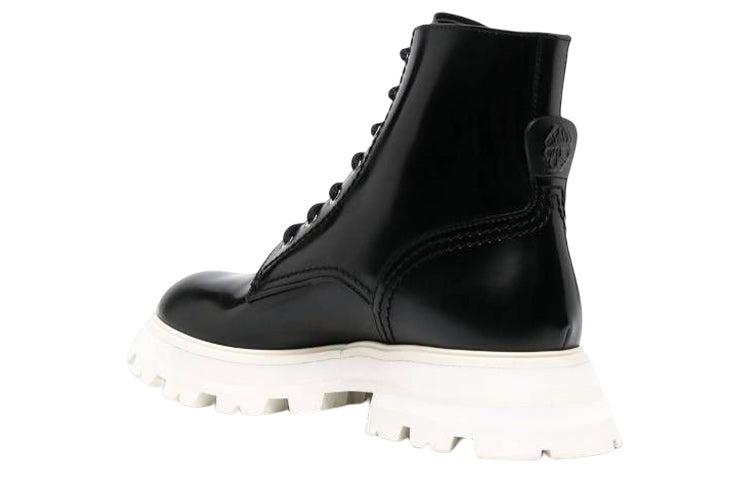 (WMNS) Alexander McQueen Leather Ankle Boots 'Black White' 708056WIC6C1595 #