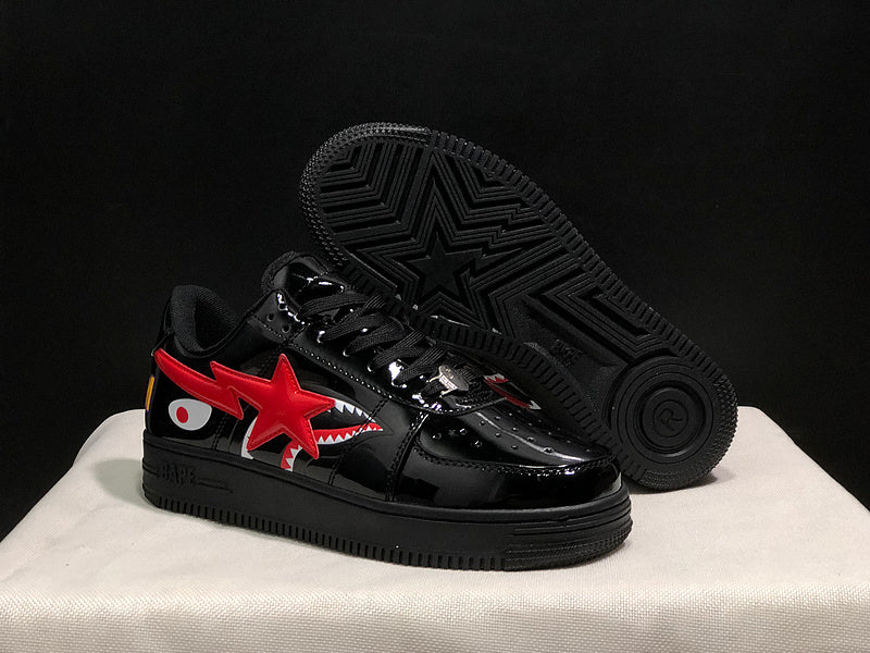 BAPE STA Low × WTAPS | Black Patent | Shark Red Star | EU 36–45