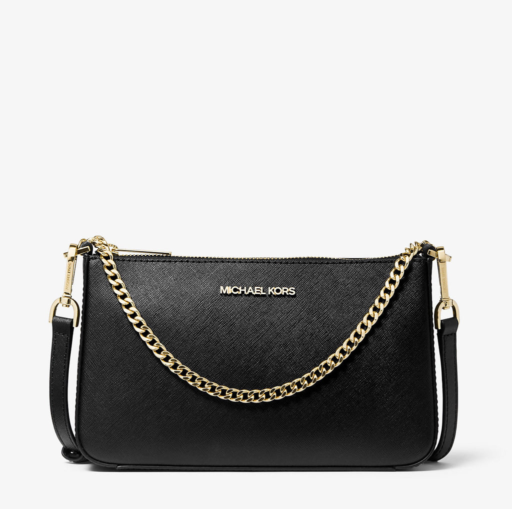 NWT Michael Kors Jet Set Medium Saffiano Leather Crossbody Bag In Black