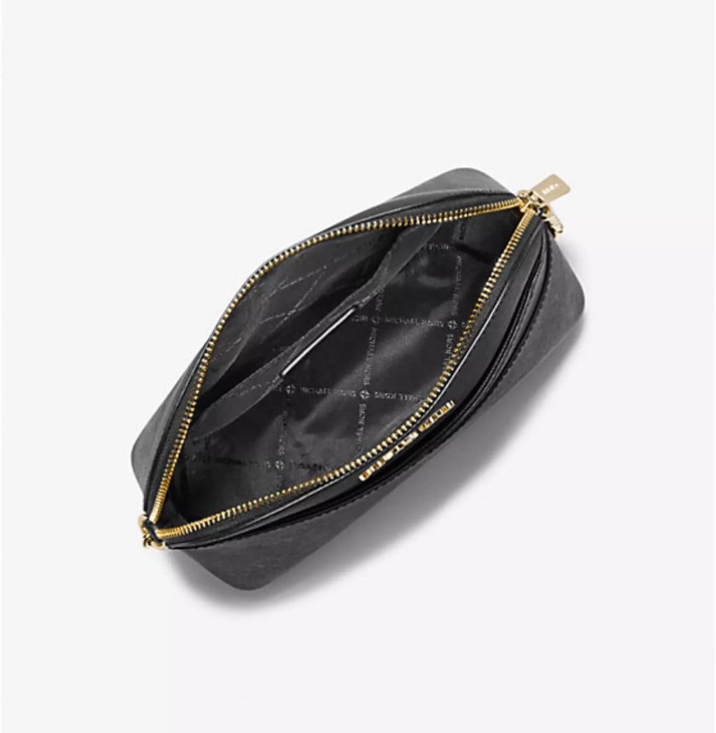 NWT Michael Kors Jet Set Travel Medium Dome Crossbody Bag- Gold/Black In Saffiano Leather