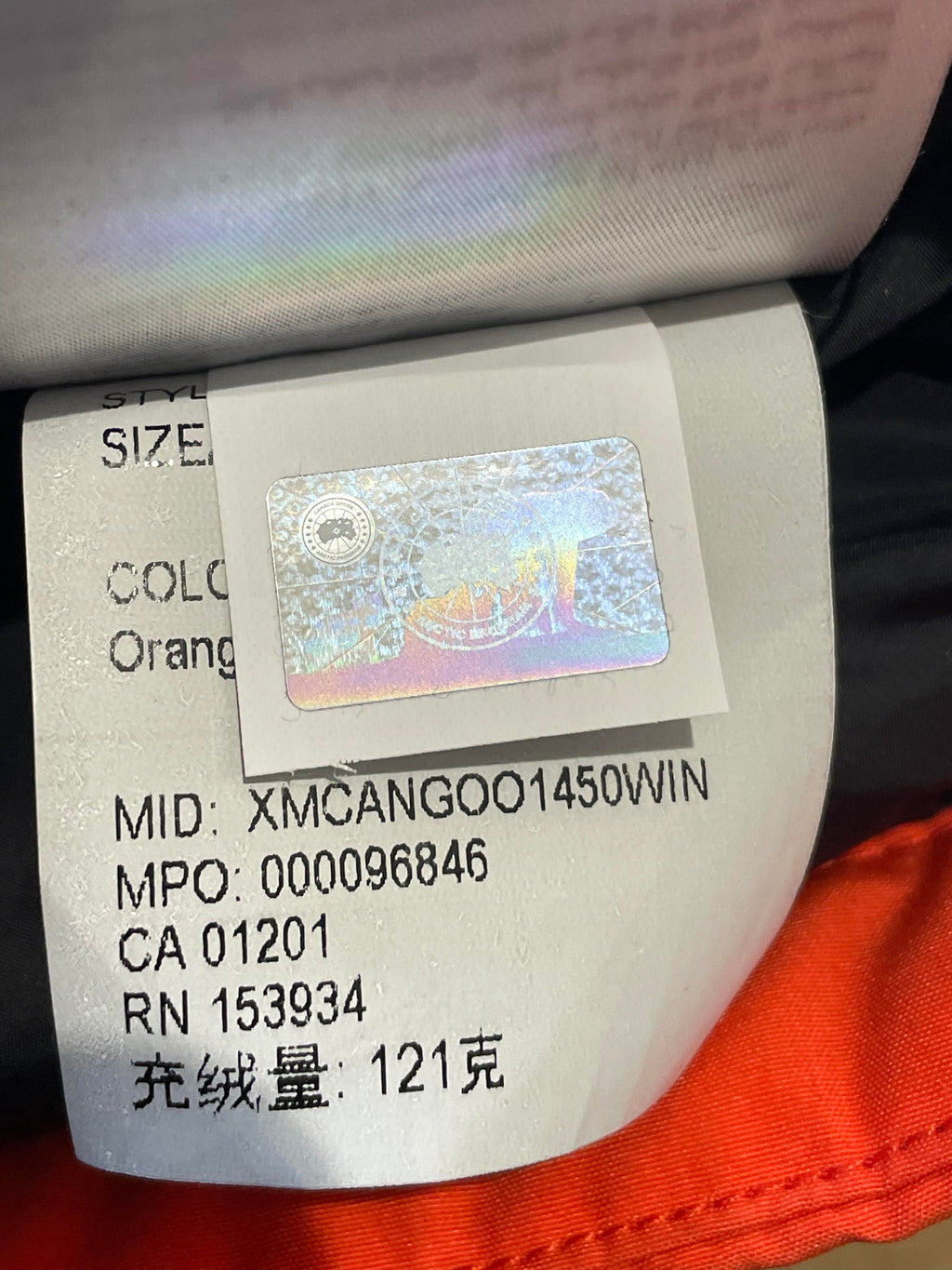 Canada Goose Orange Puffer Jacket