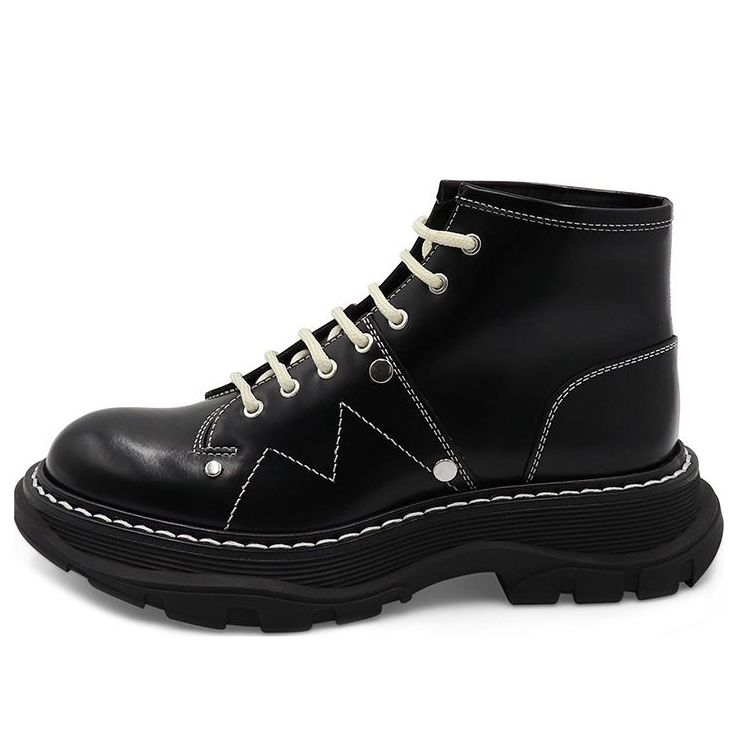 (WMNS) Alexander McQueen Tread Lace Up Boot 'Black Silver' 595469WHQSG1090 #