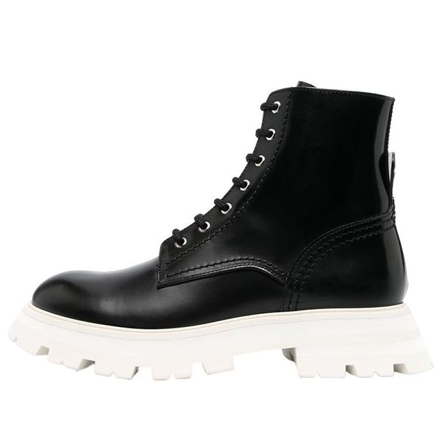 (WMNS) Alexander McQueen Leather Ankle Boots 'Black White' 708056WIC6C1595 #