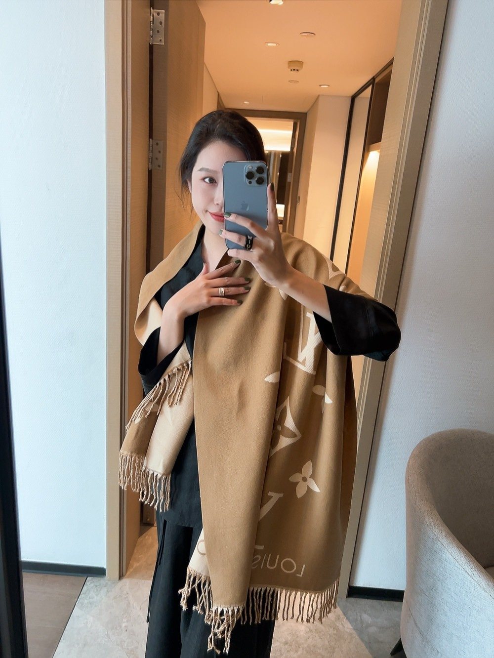 Louis Vuitton Oversized Floral and Lettered Fringe Scarf