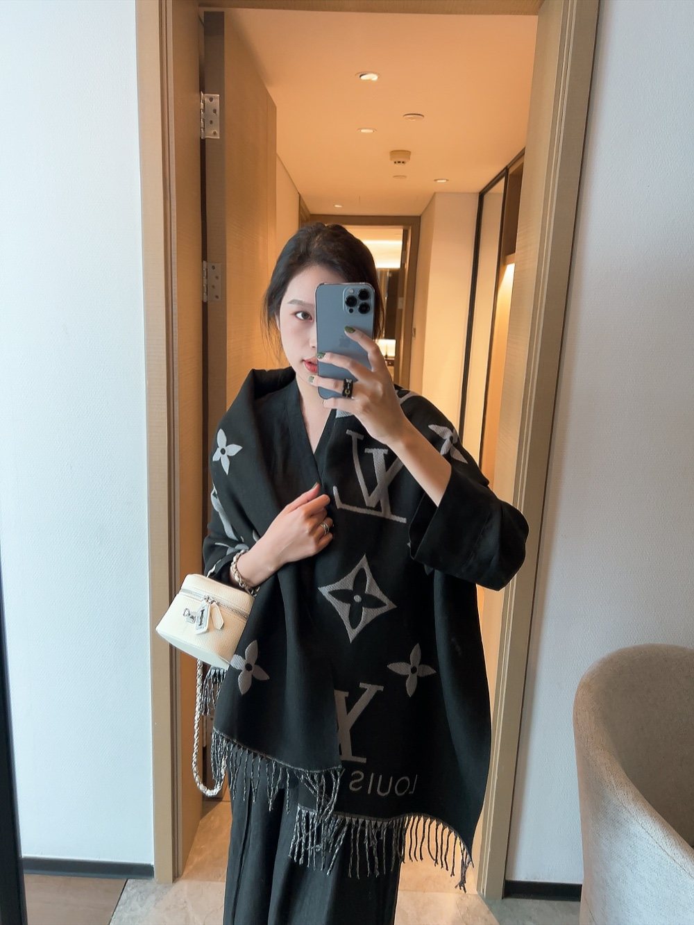 Louis Vuitton Oversized Floral and Lettered Fringe Scarf
