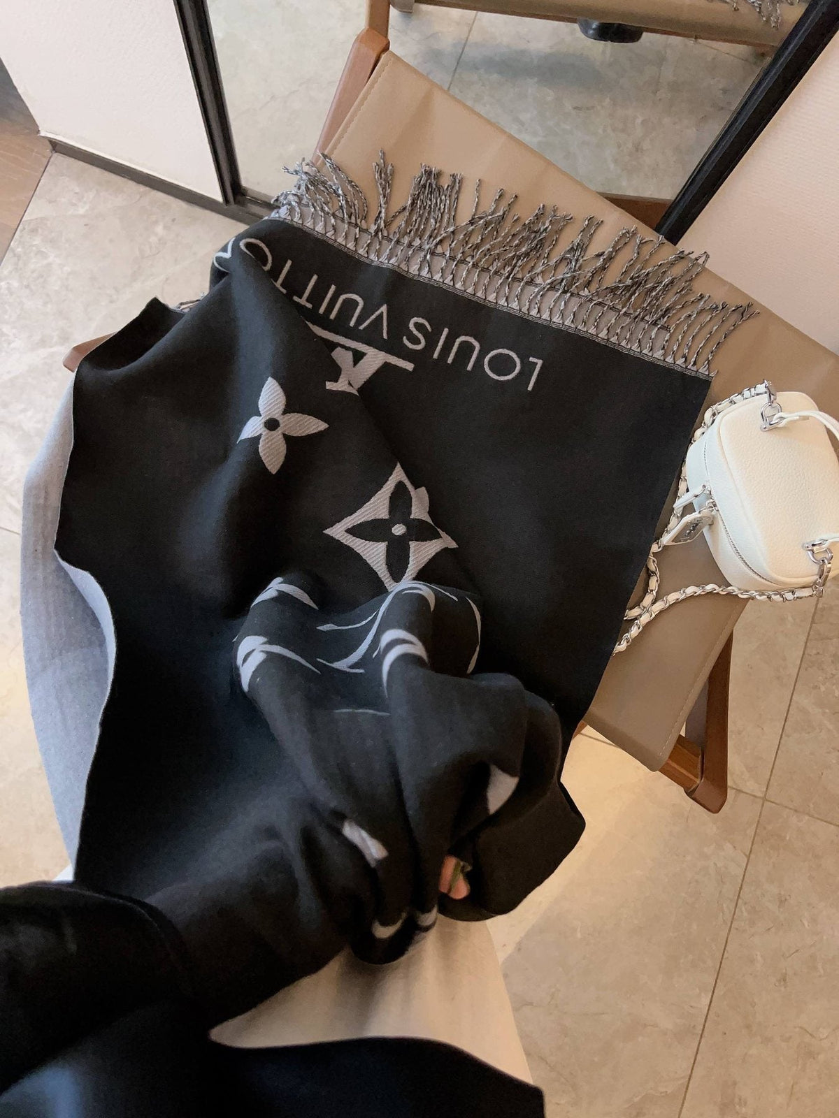 Louis Vuitton Oversized Floral and Lettered Fringe Scarf