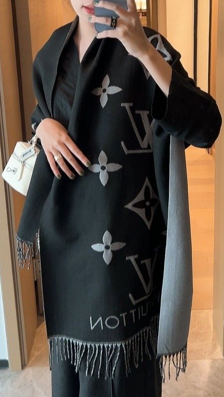 Louis Vuitton Oversized Floral and Lettered Fringe Scarf