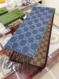 Gucci Reversible Blue and Brown Fringed Scarf