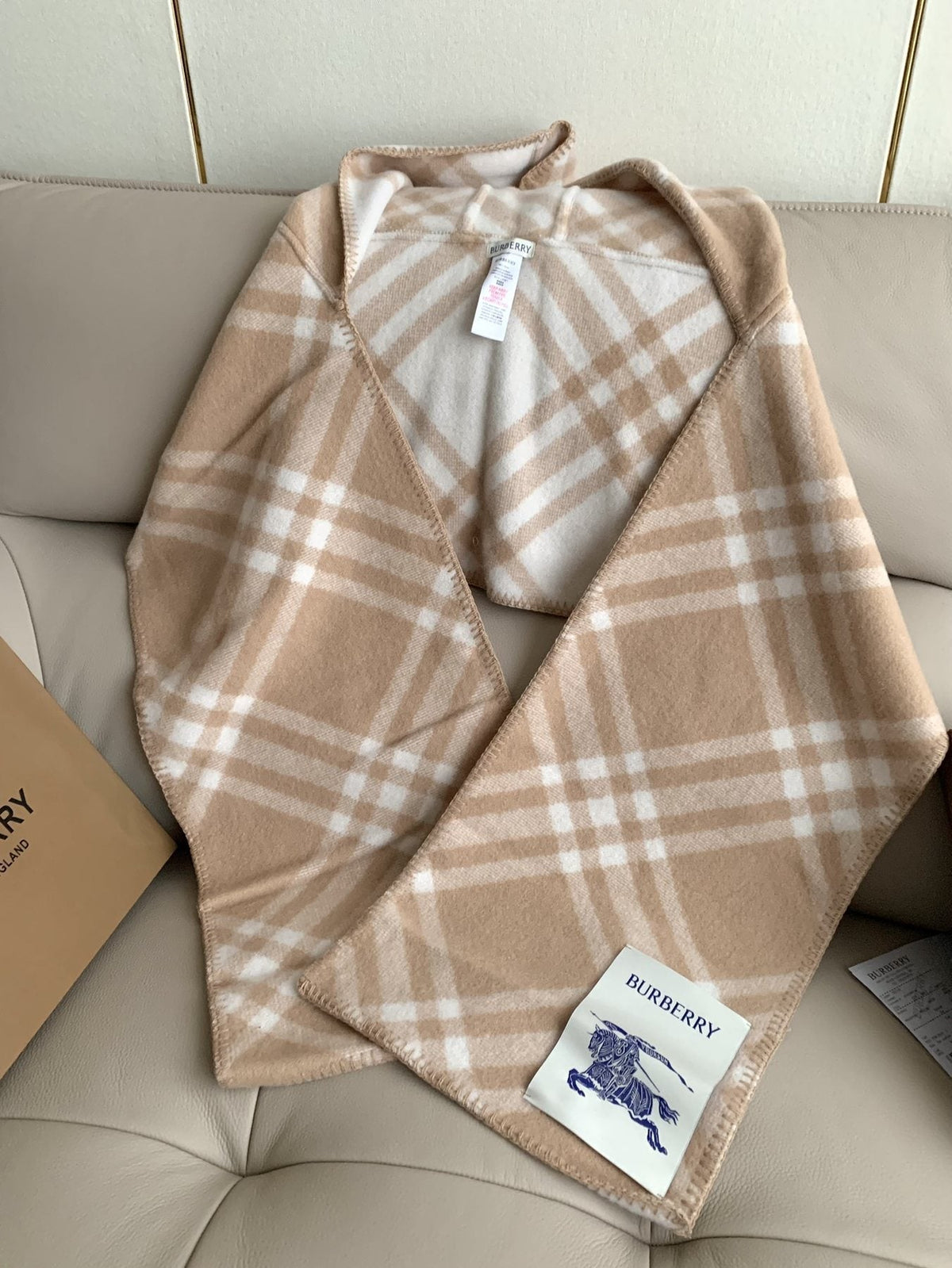 Burberry Beige Plaid Lambswool Fringed Scarf