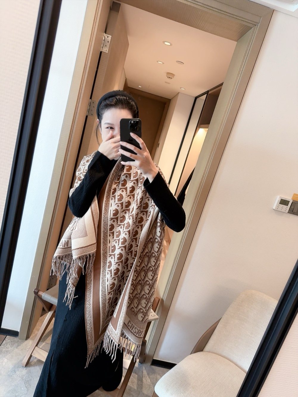 Dior Contrast-Border Monogram Scarf - 65 x 180 cm