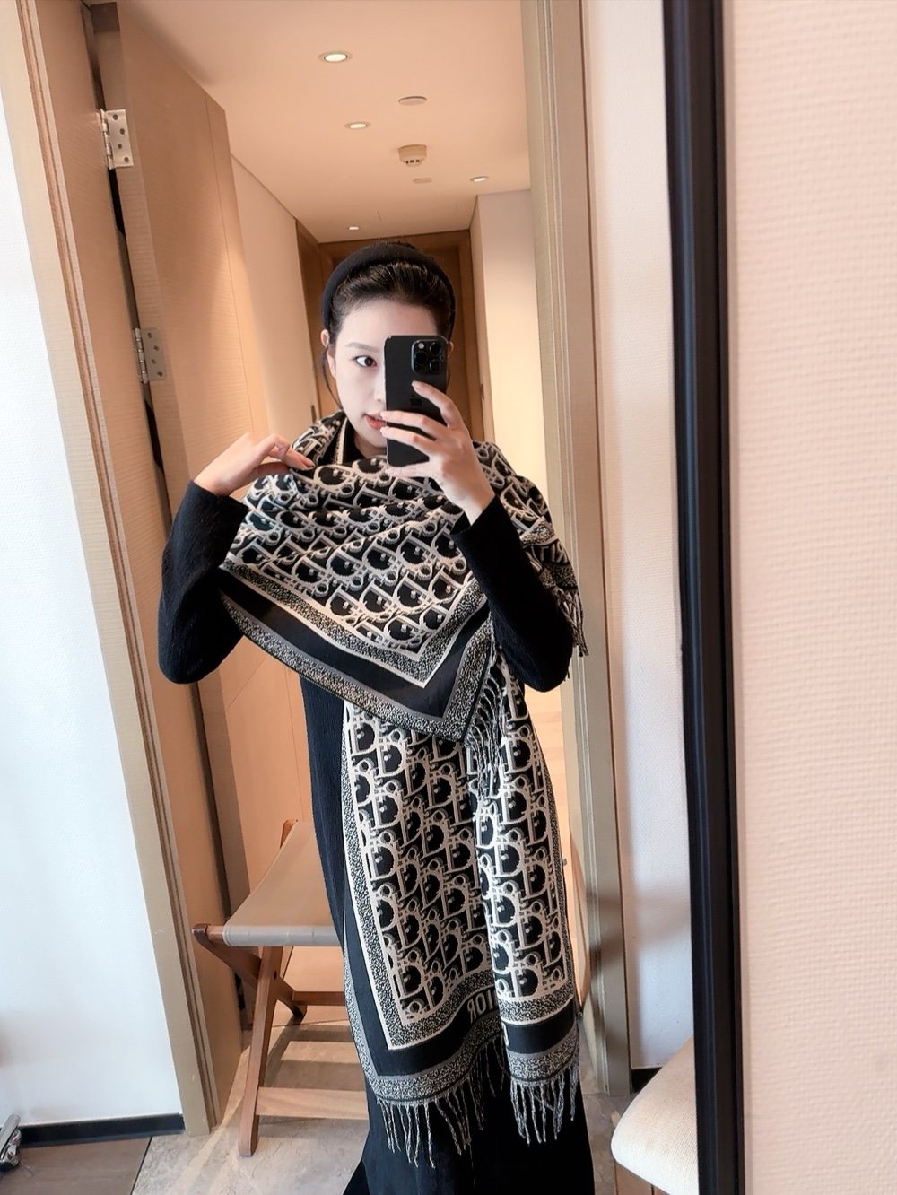 Dior Contrast-Border Monogram Scarf - 65 x 180 cm