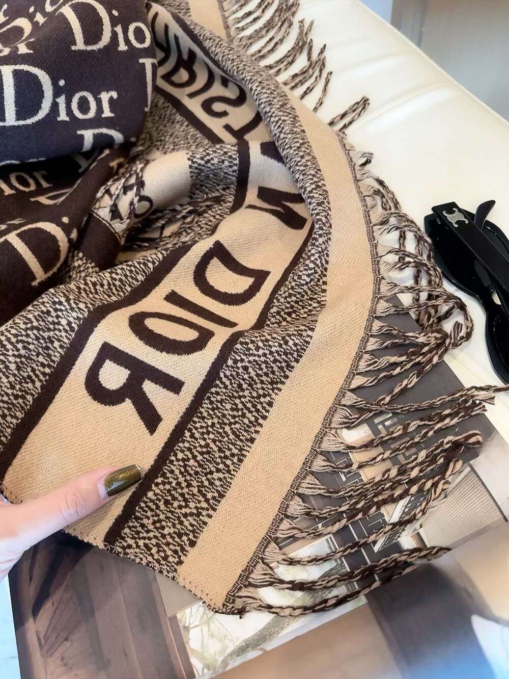 Dior Woven-Wordmark Monogram Fringed Scarf