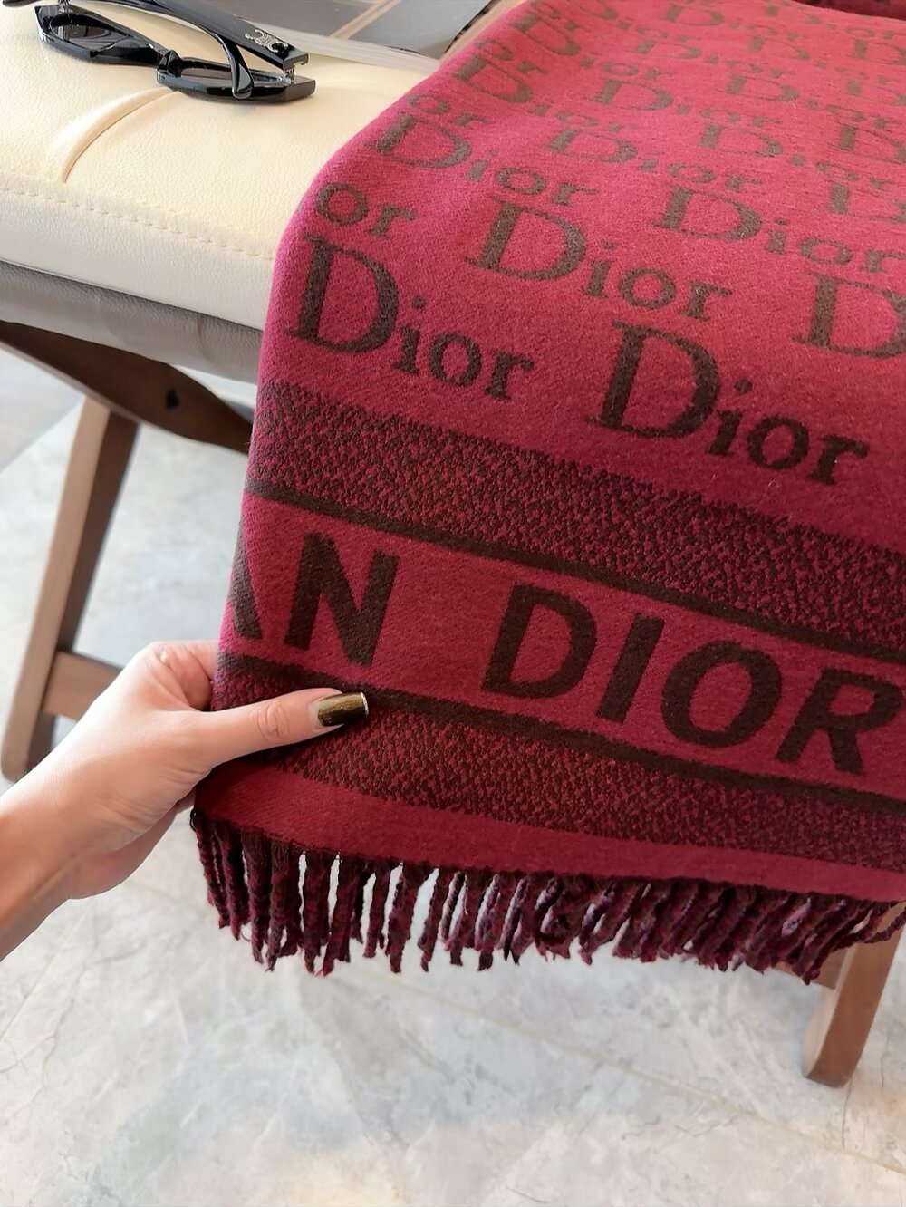 Dior Woven-Wordmark Monogram Fringed Scarf