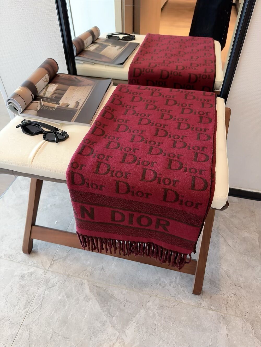 Dior Woven-Wordmark Monogram Fringed Scarf