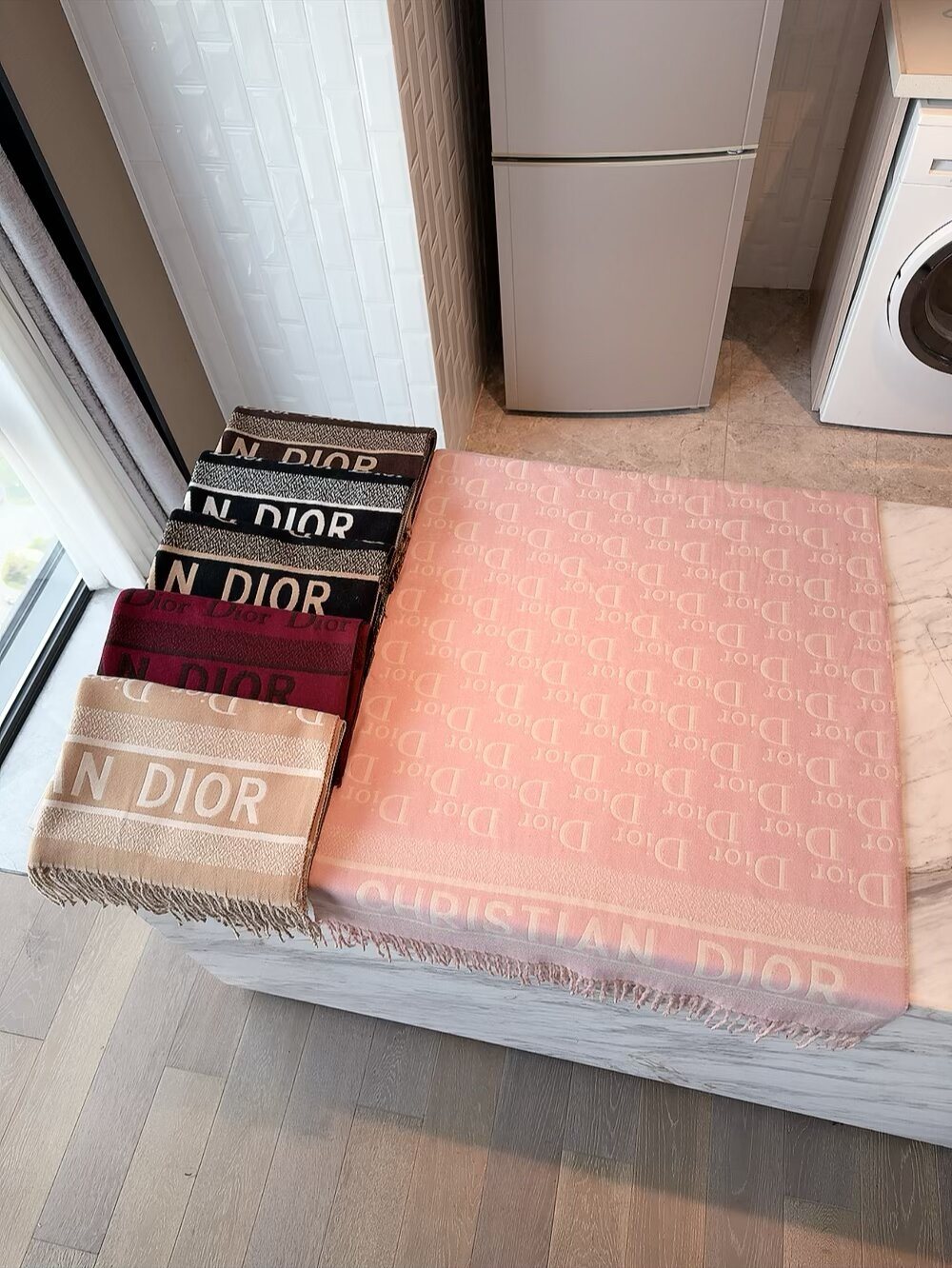 Dior Woven-Wordmark Monogram Fringed Scarf
