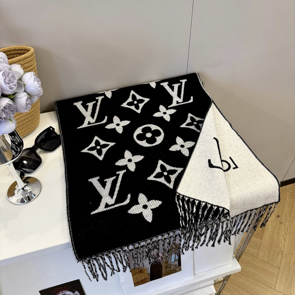 Louis Vuitton Reversible Floral-Geometric Fringe Scarf