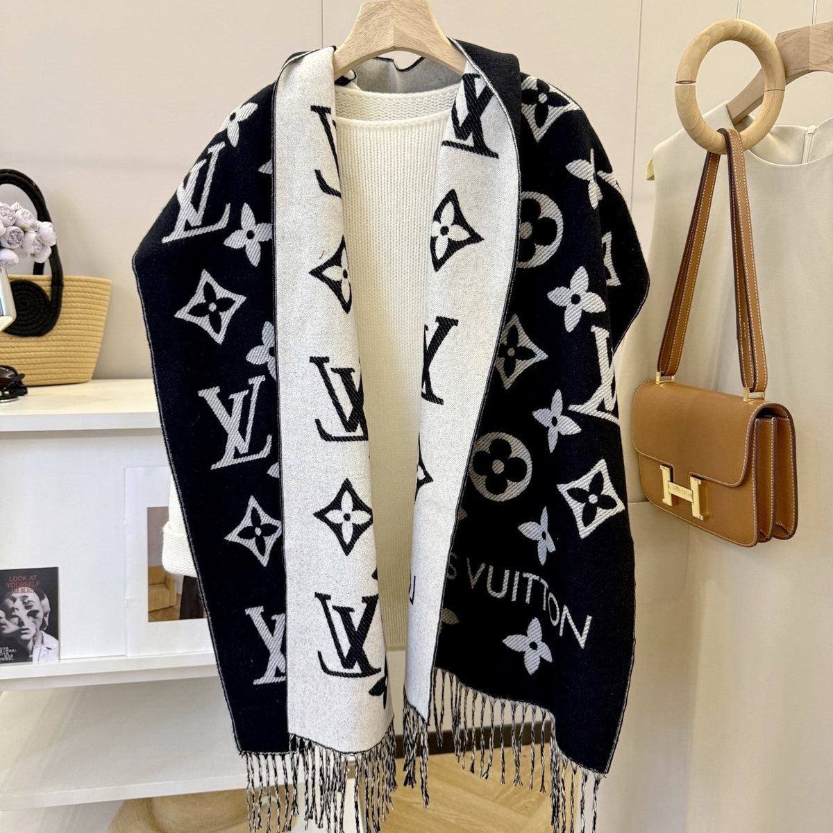 Louis Vuitton Reversible Floral-Geometric Fringe Scarf