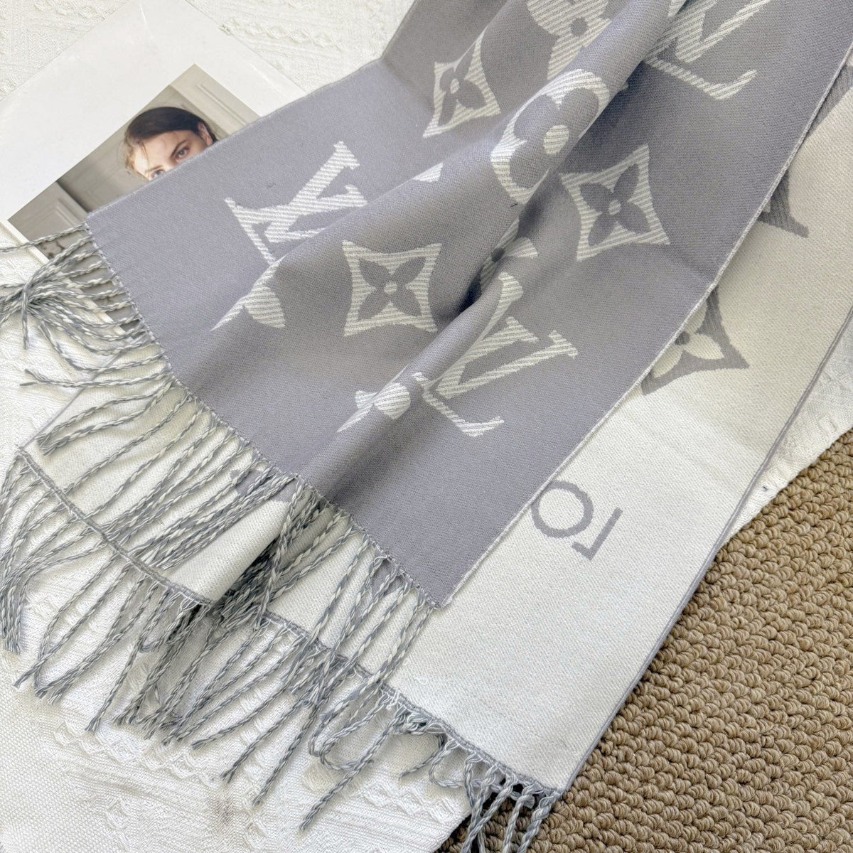 Louis Vuitton Reversible Floral-Geometric Fringe Scarf