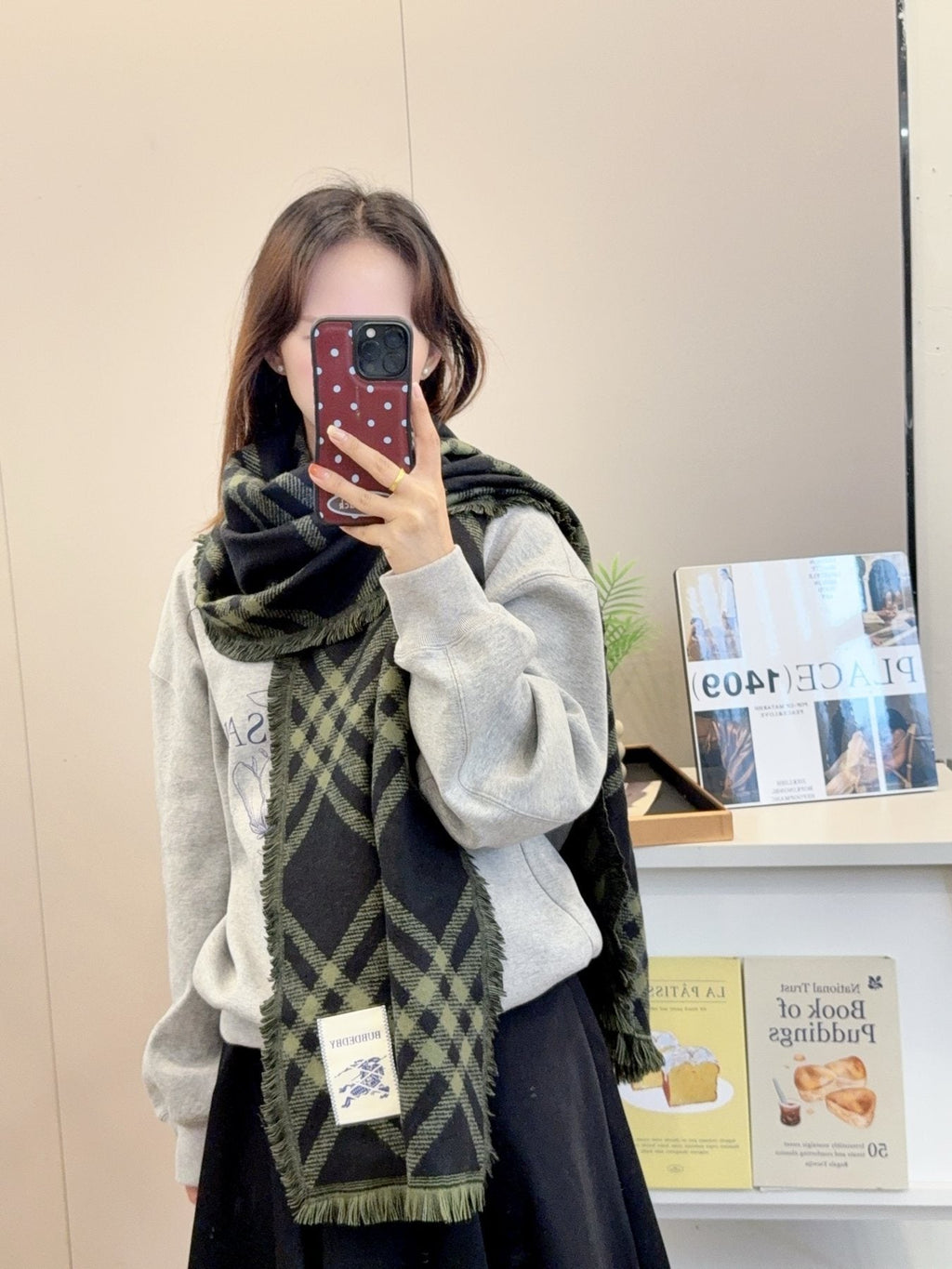 Burberry Black and Olive Plaid Scarf - 200 x 65 cm