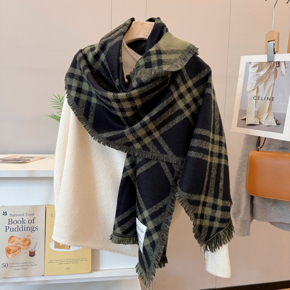 Burberry Black and Olive Plaid Scarf - 200 x 65 cm