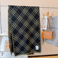 Burberry Black and Olive Green Plaid Scarf