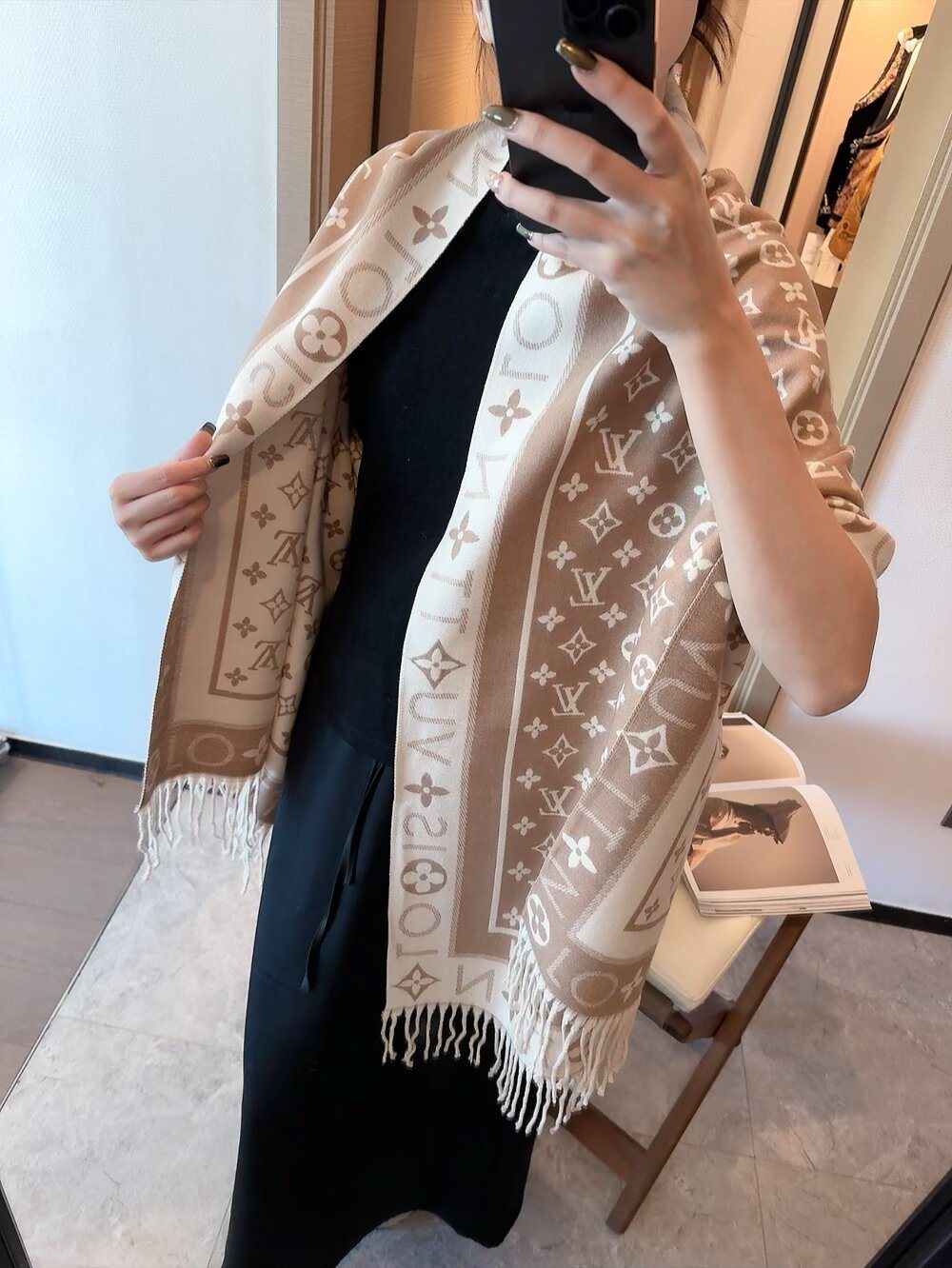 Louis Vuitton Monogram Wool Scarf with Logo Border