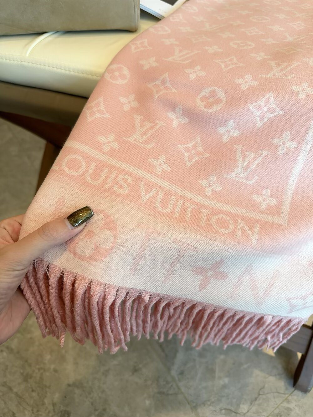 Louis Vuitton Monogram Wool Scarf with Logo Border