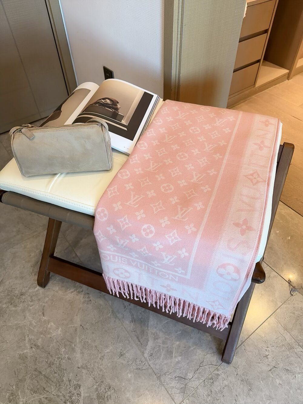 Louis Vuitton Wool Monogram Scarf with Framed Border