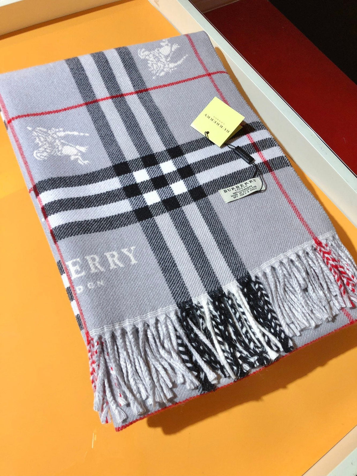 Burberry Woven-Motif Plaid Fringed Scarf