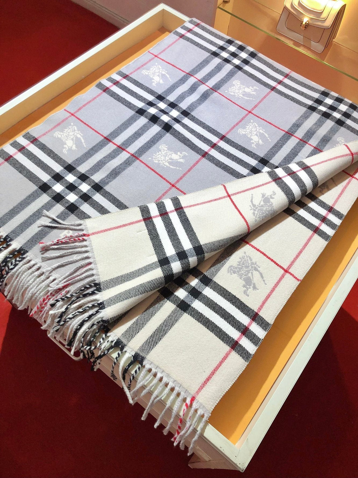 Burberry Woven-Motif Plaid Fringed Scarf