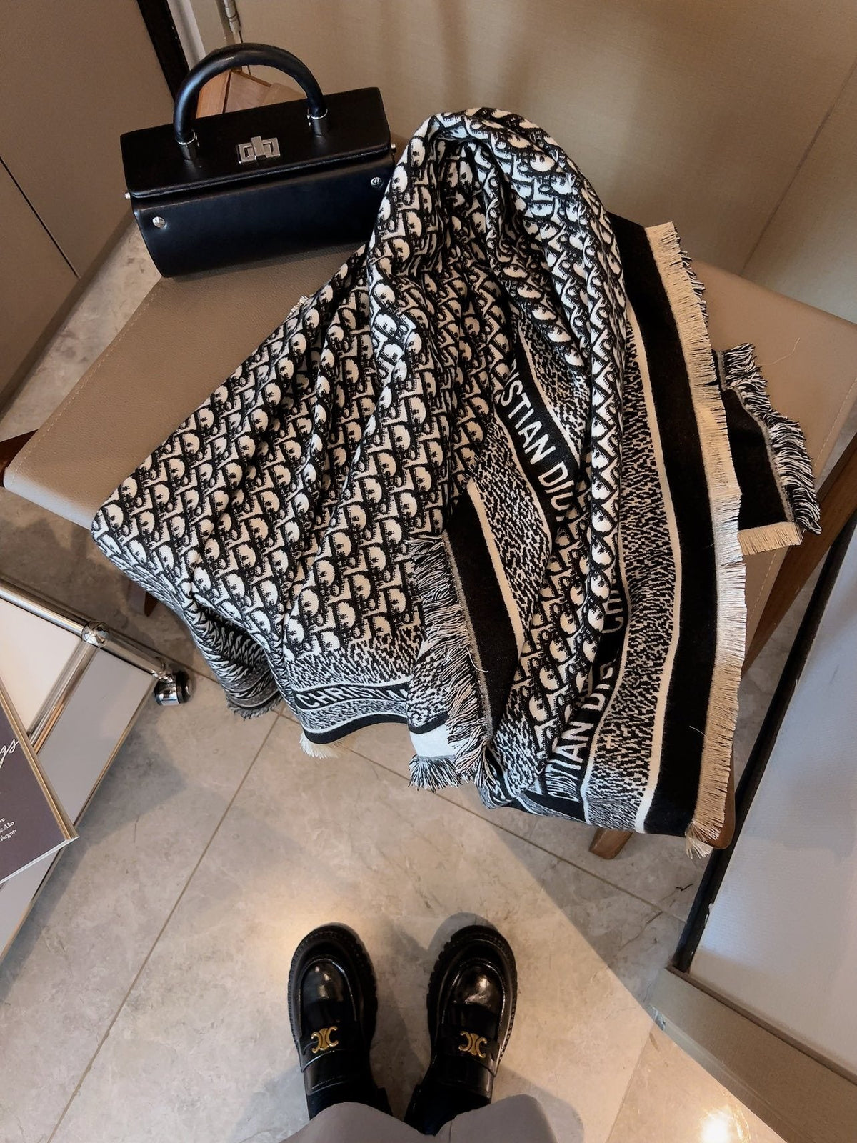 Dior Black and Gray Monogram Square Scarf