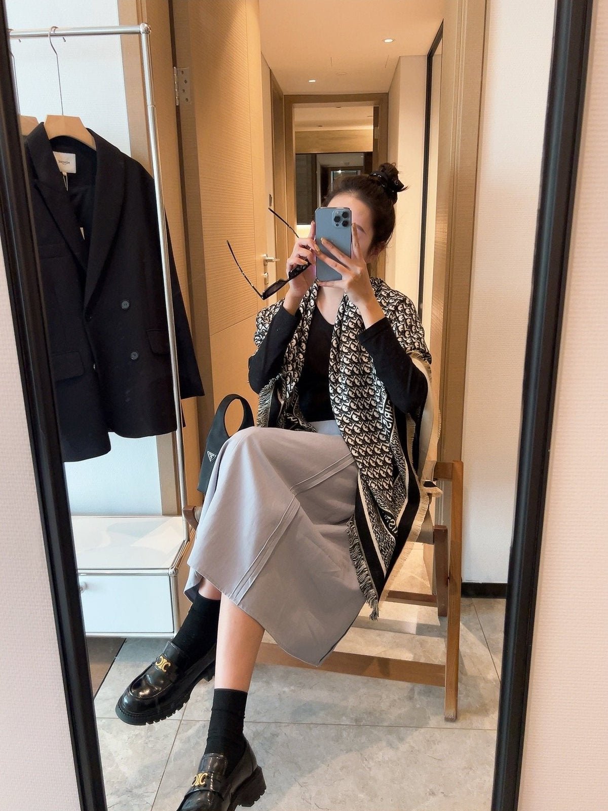 Dior Black and Gray Monogram Square Scarf