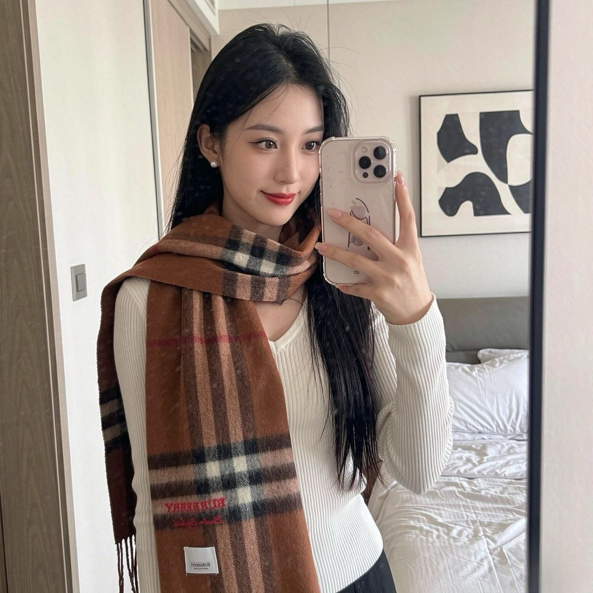 Burberry Embroidered Wordmark Plaid Scarf - 30 x 180 cm