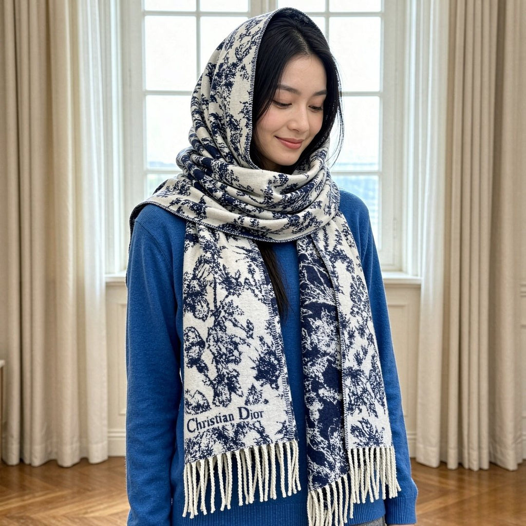 Dior Botanical Toile Fringed Scarf