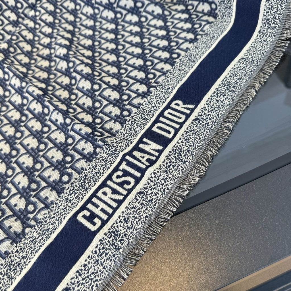 Dior Striped-Border Fringed Square Shawl