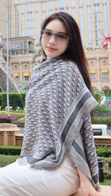 Dior Striped-Border Fringed Square Shawl