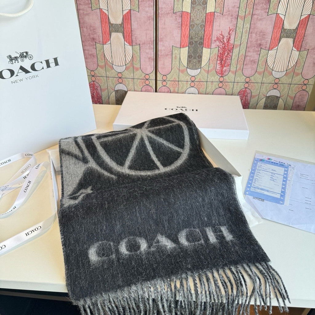Coach Reversible Fringed Logo Scarf