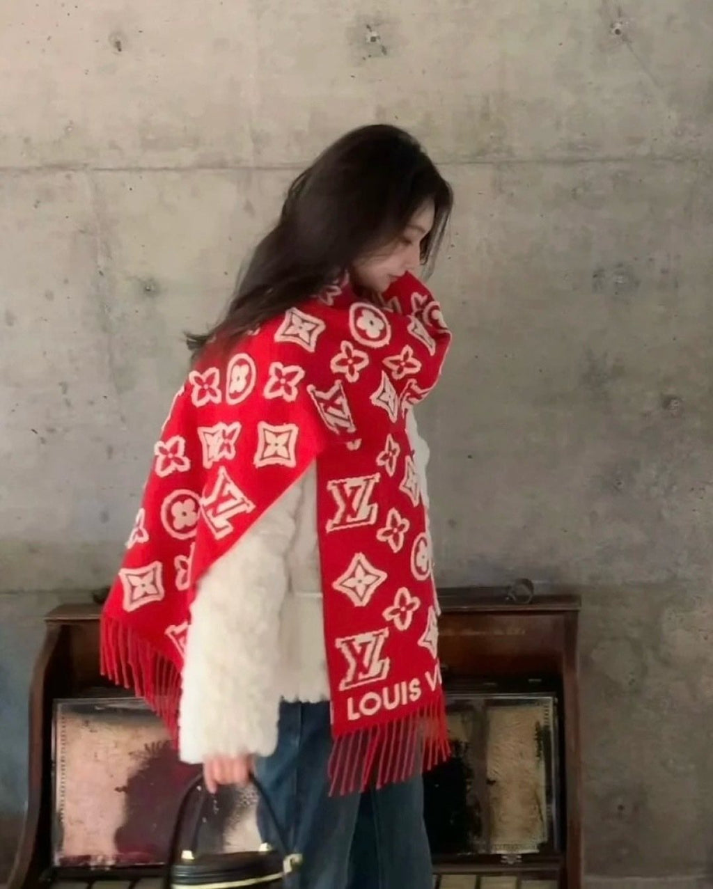 Louis Vuitton Fringed Monogram-Style Scarf
