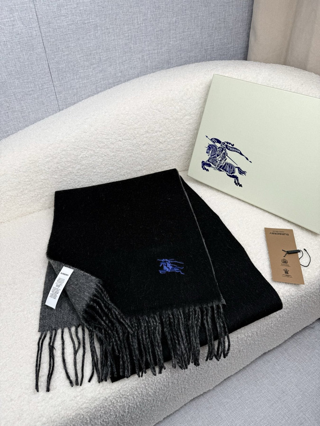 Burberry Embroidered Reversible Fringed Scarf