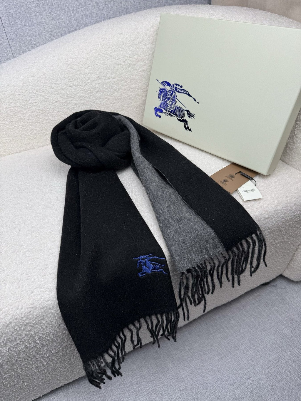 Burberry Embroidered Reversible Fringed Scarf