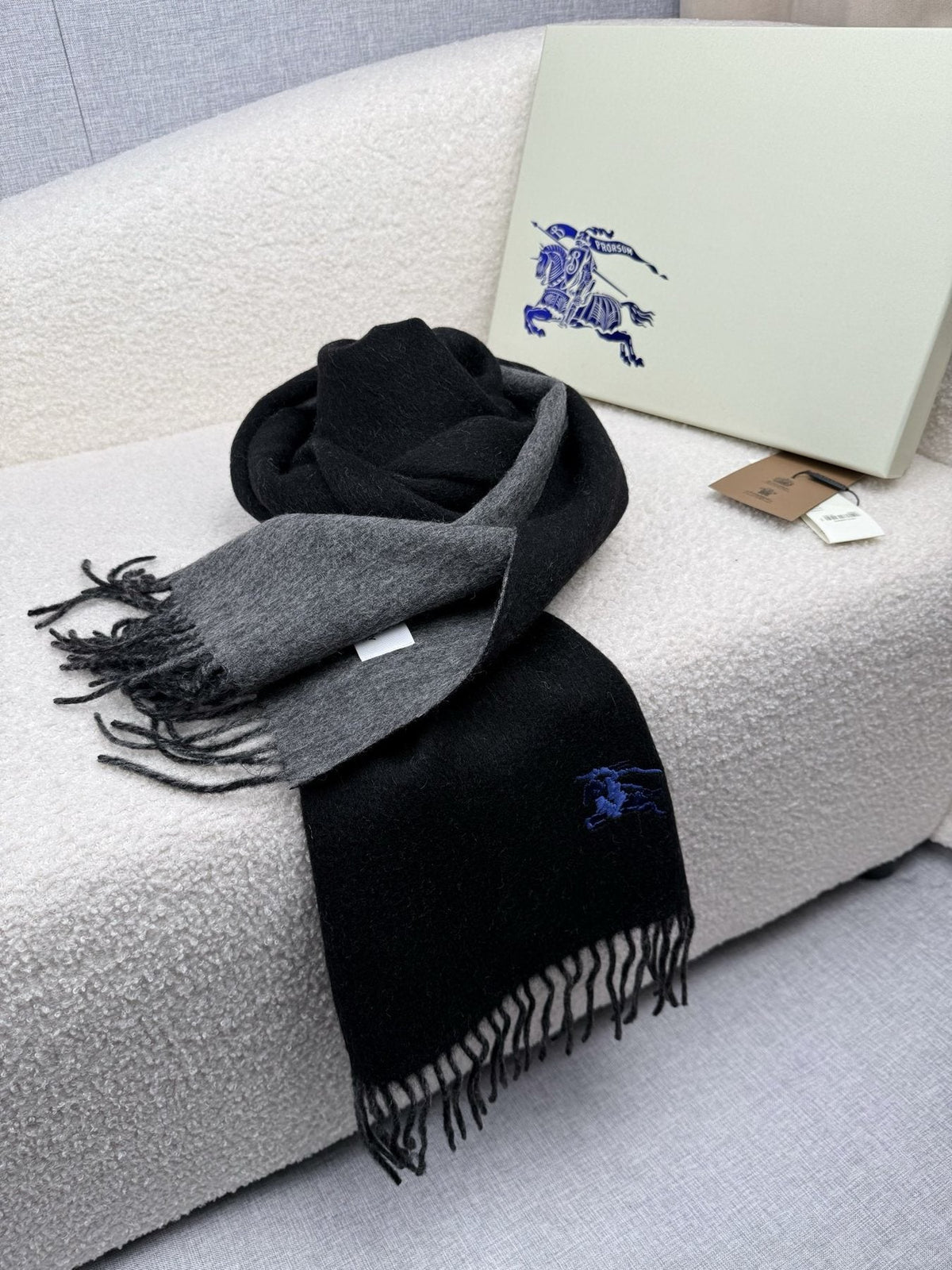 Burberry Embroidered Reversible Fringed Scarf