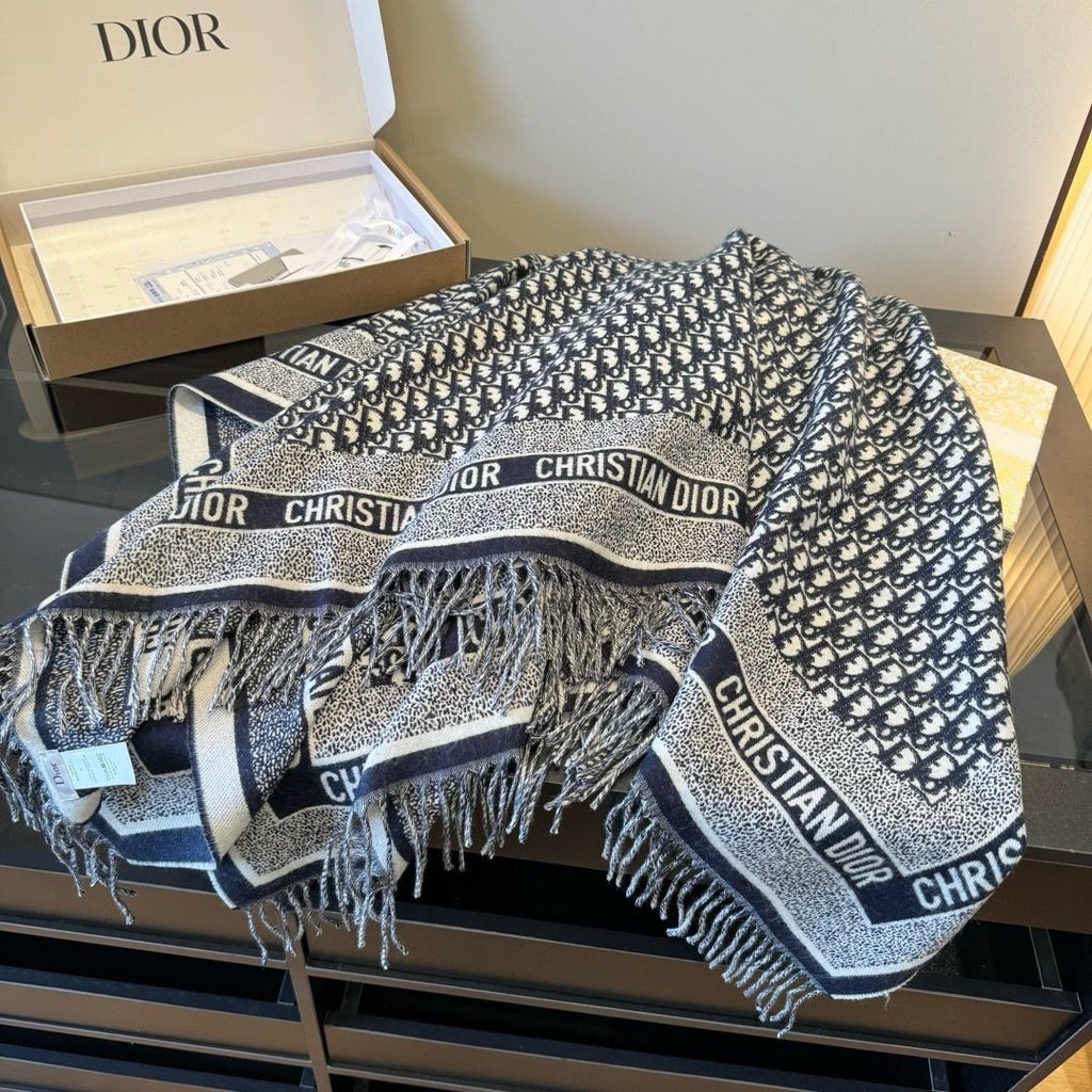 Dior Letter-Pattern Fringed Square Scarf