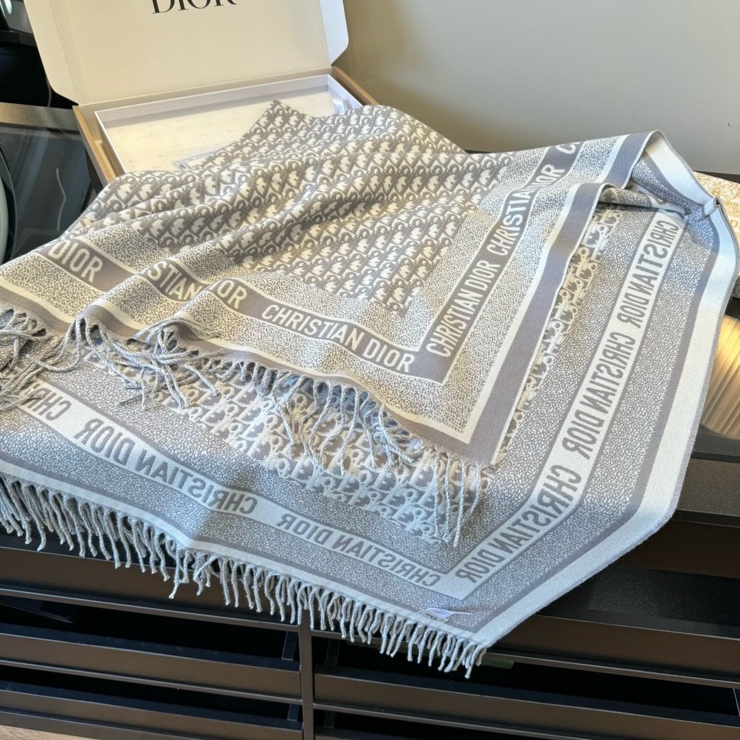 Dior Letter-Border Fringed Square Shawl