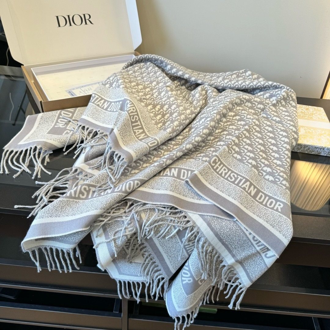 Dior Letter-Border Fringed Square Shawl