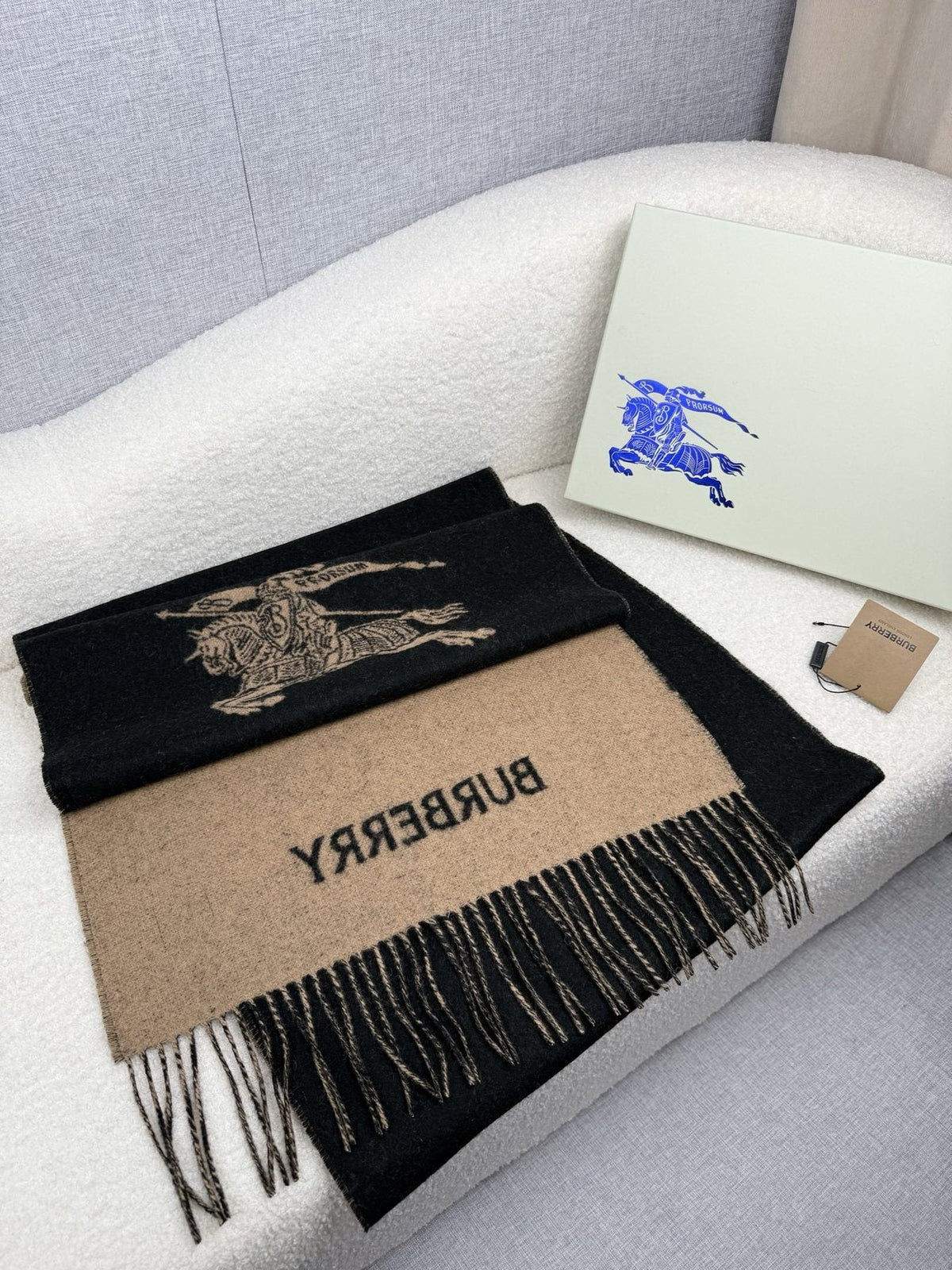 Burberry Reversible Fringed Equestrian Scarf