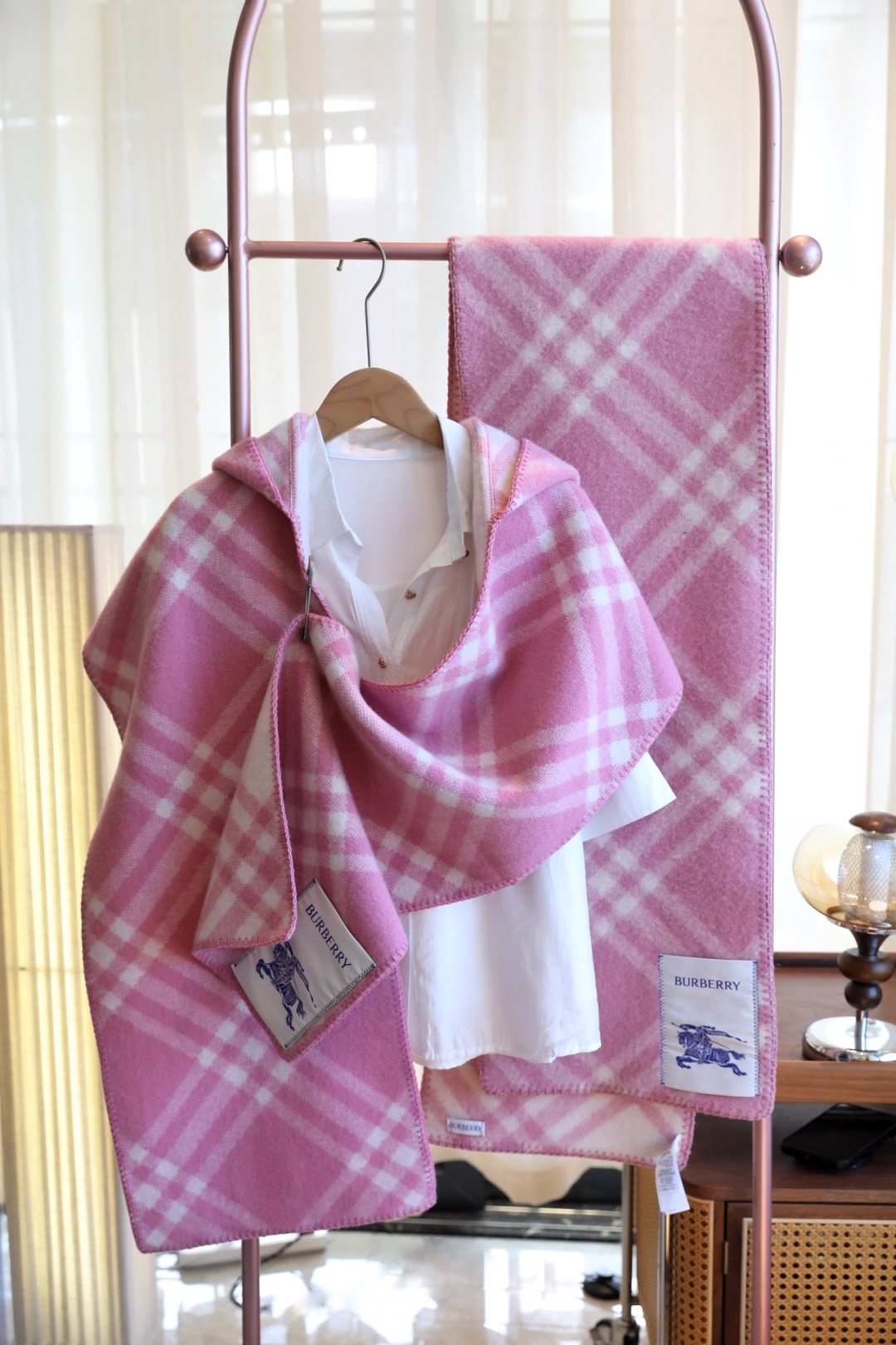 Burberry Cashmere-Wool Plaid Hooded Scarf