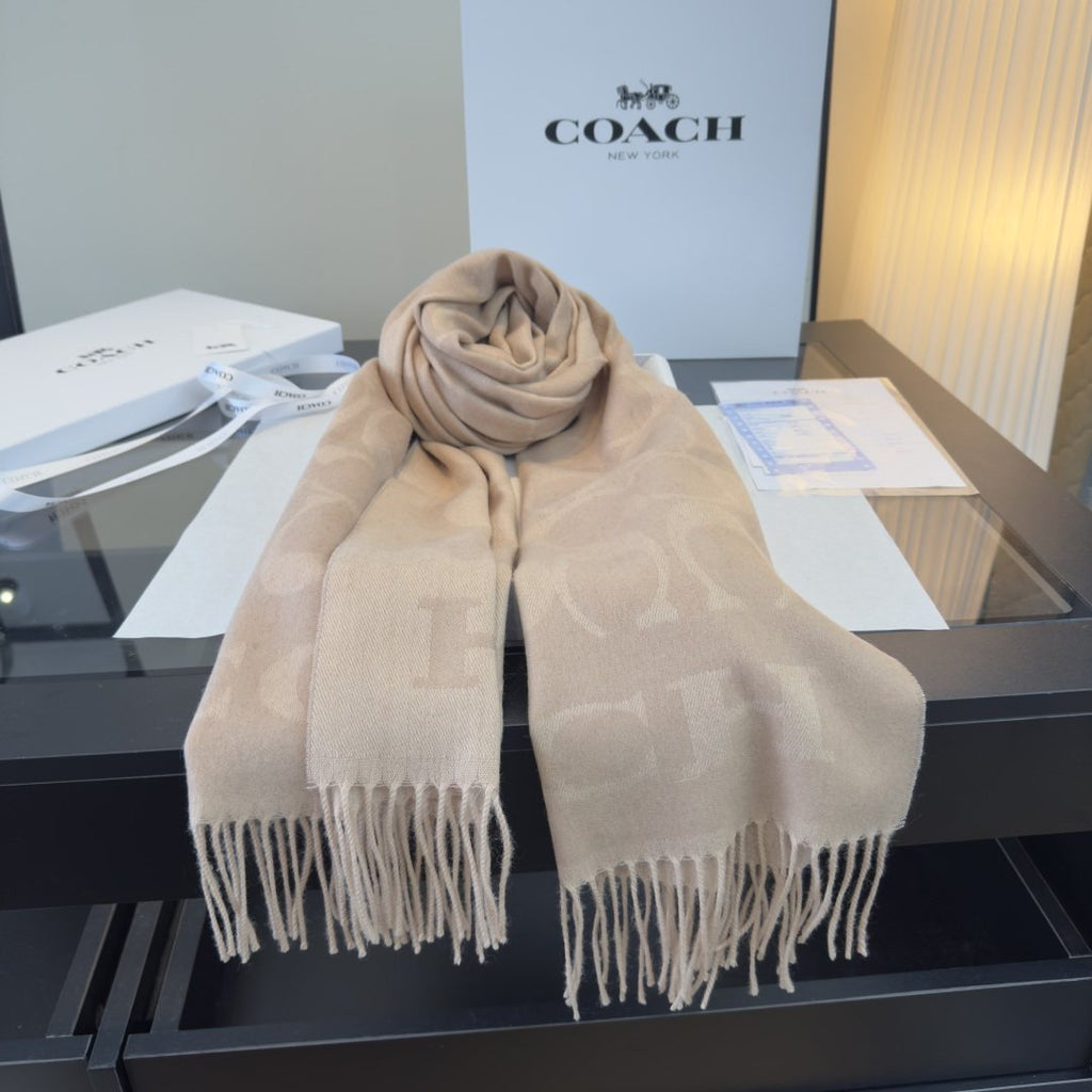 Coach Reversible Monogram Fringed Scarf