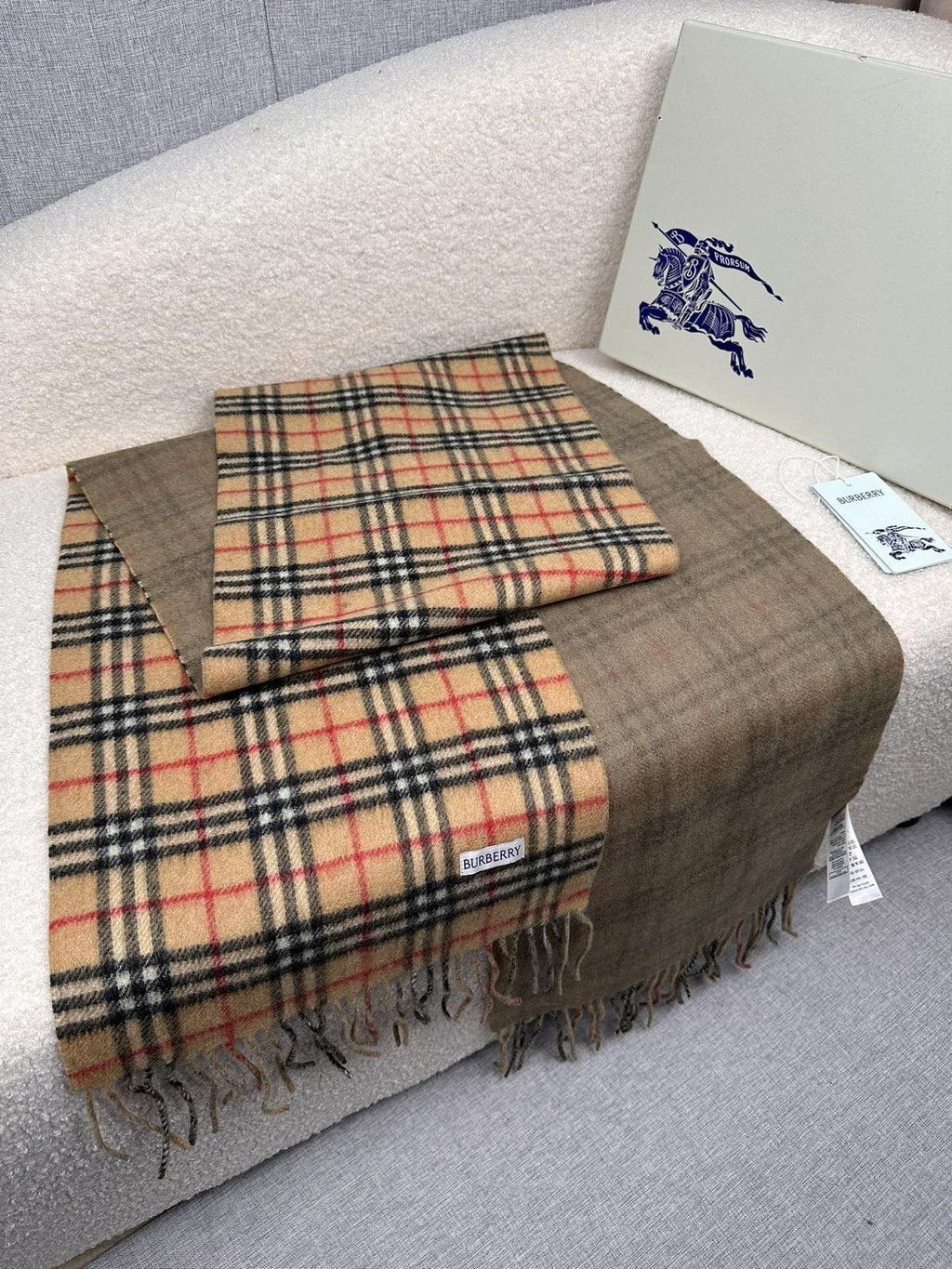 Burberry Reversible Fringed Plaid Scarf