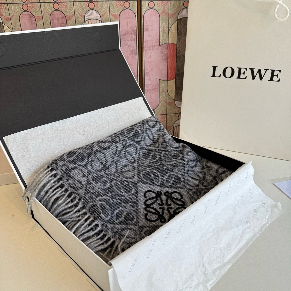Loewe Fringed Pattern Scarf